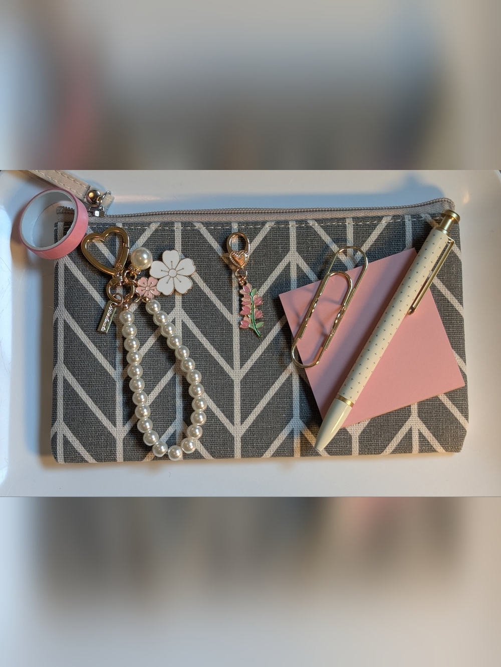 Make-up Pouch With Pink & Gold Accessories